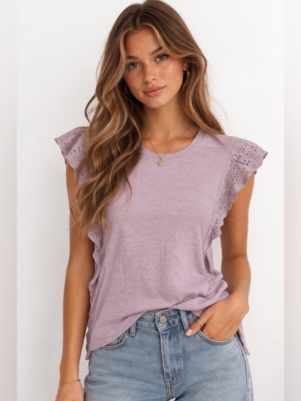 Pilcro Lavender Ruffle Sleeve Tee‎ 100% Cotton Size XS